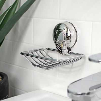 Showerdrape Suctionloc Chrome Steel Suction Wall Mounted Soap Basket - image 1