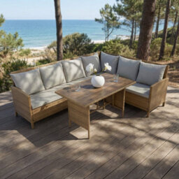 Alia Rattan Garden Corner 6 Seater Outdoor Dining Sofa Set With Polywood Table - Brown, Garden Furniture Set - thumbnail 1