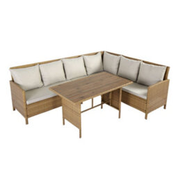 Alia Rattan Garden Corner 6 Seater Outdoor Dining Sofa Set With Polywood Table - Brown, Garden Furniture Set - thumbnail 5