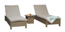 Signature Weave Sarena Wicker 2X Sun Lounger Bed Chair &side Table Grey Victoria - thumbnail 1