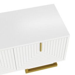 Abrihome Tv Cabinet, Tv Stand With Textured Doors, Tv Furniture, Golden Handles And Golden Legs, White - thumbnail 9