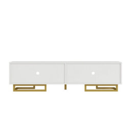 Abrihome Tv Cabinet, Tv Stand With Textured Doors, Tv Furniture, Golden Handles And Golden Legs, White - thumbnail 5