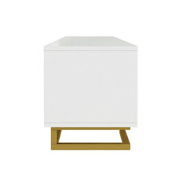 Abrihome Tv Cabinet, Tv Stand With Textured Doors, Tv Furniture, Golden Handles And Golden Legs, White - thumbnail 6