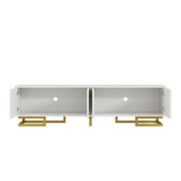 Abrihome Tv Cabinet, Tv Stand With Textured Doors, Tv Furniture, Golden Handles And Golden Legs, White - thumbnail 7