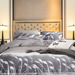Neel Blue King Size Printed Duvet Cover & 2 Matching Pillow Cases - Floral Grey - thumbnail 6