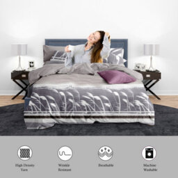 Neel Blue King Size Printed Duvet Cover & 2 Matching Pillow Cases - Floral Grey - thumbnail 8