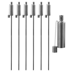 Harbour Housewares 146Cm Metal Garden Torches - Cylinder - Set Of 6 Silver Outdoor Lighting Oil Fuel Lamp Candle Flame Lantern