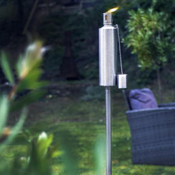 Harbour Housewares 146Cm Metal Garden Torches - Cylinder - Set Of 6 Silver Outdoor Lighting Oil Fuel Lamp Candle Flame Lantern - thumbnail 6
