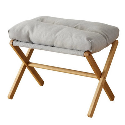 Gray Rectangular Padded Foot Stool With Bamboo Legs Under Desk - image 1