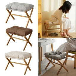Gray Rectangular Padded Foot Stool With Bamboo Legs Under Desk - thumbnail 4