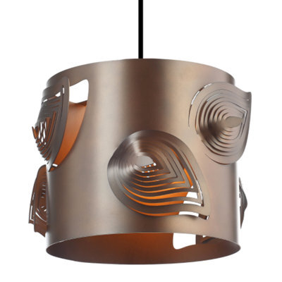 Happy Homewares Matte Bronze Solid Metal Easy Fit Pendant Shade With Laser Cut Leaves - image 1