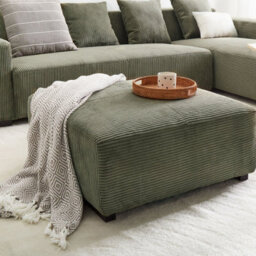 Wyld And Coco Green Jumbo Corduroy Ottoman 80 X 80 X 35 Cm - Square Footstool For Living Room - thumbnail 2