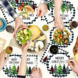 175 Pcs Christmas Tree Party Plates Napkins Christmas Black White Buffalo Plaid Theme Tableware Set,paper Cups,3 Piece Cutlery Set - thumbnail 3