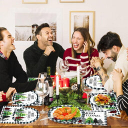 175 Pcs Christmas Tree Party Plates Napkins Christmas Black White Buffalo Plaid Theme Tableware Set,paper Cups,3 Piece Cutlery Set - thumbnail 4
