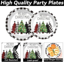 175 Pcs Christmas Tree Party Plates Napkins Christmas Black White Buffalo Plaid Theme Tableware Set,paper Cups,3 Piece Cutlery Set - thumbnail 6