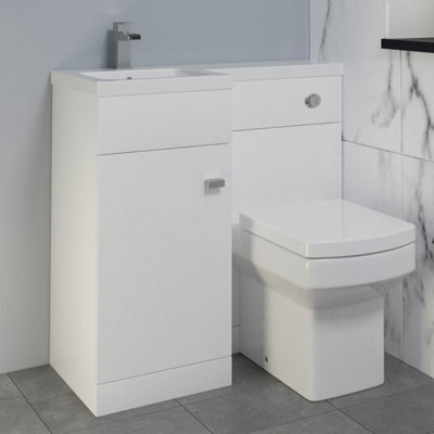 Affine 900mm Bathroom Vanity Unit Basin & Square Toilet Combined Furniture L/hand White - image 1