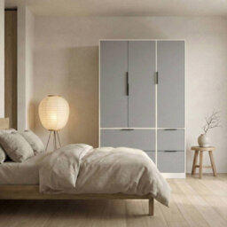 Urbn-Living Urbnliving 3 Door Wardrobe With 4 Drawers Wooden Bedroom Storage Cupboard With Hanging Rail For Clothes - White Unit & Grey Door - thumbnail 6