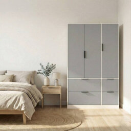 Urbn-Living Urbnliving 3 Door Wardrobe With 4 Drawers Wooden Bedroom Storage Cupboard With Hanging Rail For Clothes - White Unit & Grey Door - thumbnail 2