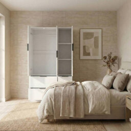 Urbn-Living Urbnliving 3 Door Wardrobe With 4 Drawers Wooden Bedroom Storage Cupboard With Hanging Rail For Clothes - White Unit & Grey Door - thumbnail 4