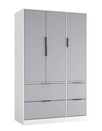 Urbn-Living Urbnliving 3 Door Wardrobe With 4 Drawers Wooden Bedroom Storage Cupboard With Hanging Rail For Clothes - White Unit & Grey Door - thumbnail 1