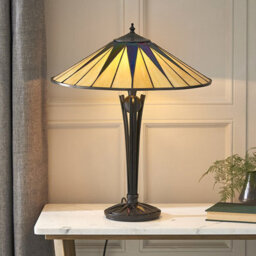 Luminosa Lighting Luminosa Dark 2 Light Large Table Lamp Black, Tiffany Style Glass, E27 - thumbnail 2