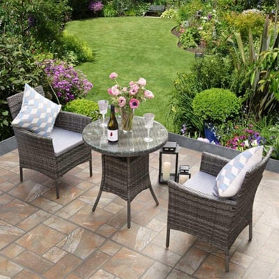 Virginia Rattan 2 Seater Bistro Dining Garden Set - Grey - image 1