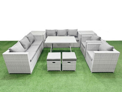 Fimous 10 Seater Garden Furniture Set Pe Ratten Garden Sofa Set With Rectangular Dining Table 2 Small Stools 2 Side Table - image 1