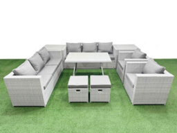 Fimous 10 Seater Garden Furniture Set Pe Ratten Garden Sofa Set With Rectangular Dining Table 2 Small Stools 2 Side Table - thumbnail 1