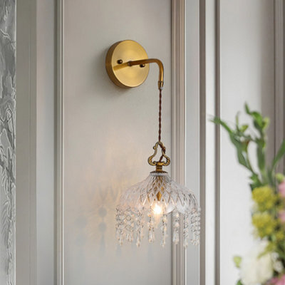 Living And Home 51.5Cm H E14 Bulb Basegold Metal Base Glass Lampshade Wall Light Sconce - image 1
