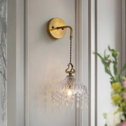 Living And Home 51.5Cm H E14 Bulb Basegold Metal Base Glass Lampshade Wall Light Sconce - thumbnail 1