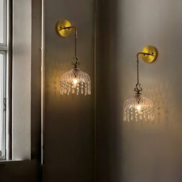Living And Home 51.5Cm H E14 Bulb Basegold Metal Base Glass Lampshade Wall Light Sconce - thumbnail 7