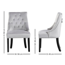 Life Interiors Set Of 4 Light Grey Velvet Dining Chairs Ergonomic Scoop Knockerback & Button Tufted Wood Legs - thumbnail 8