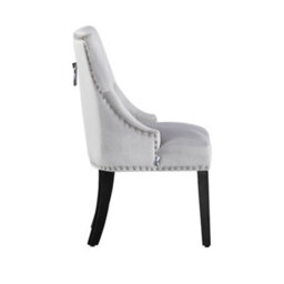 Life Interiors Set Of 4 Light Grey Velvet Dining Chairs Ergonomic Scoop Knockerback & Button Tufted Wood Legs - thumbnail 3