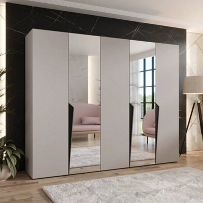 Arte Piano Ii Hinged Door Wardrobe 250Cm - Cashmere Five-Door Mirrored Wardrobe With Rails And Shelves - image 1