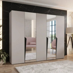 Arte Piano Ii Hinged Door Wardrobe 250Cm - Cashmere Five-Door Mirrored Wardrobe With Rails And Shelves - thumbnail 1