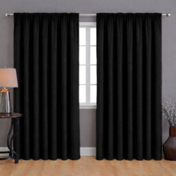 Bedlooms Black Blackout Curtain Thermal Insulated Pencil Pleat Large Window Curtain (Pair) 90 X 90 Inches With Tie Backs - thumbnail 1