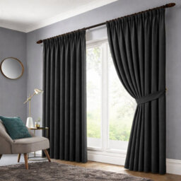 Bedlooms Black Blackout Curtain Thermal Insulated Pencil Pleat Large Window Curtain (Pair) 90 X 90 Inches With Tie Backs - thumbnail 2