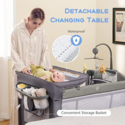 Costway 5 In 1 Travel Cot Convertible Foldable Baby Bedside Sleeper Changer W/ Mattress - thumbnail 4
