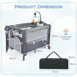 Costway 5 In 1 Travel Cot Convertible Foldable Baby Bedside Sleeper Changer W/ Mattress - thumbnail 2