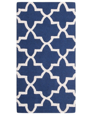 Wyld And Coco Blue Wool Area Rug 80 X 150 Cm, Hand-Tufted Trellis Quatrefoil Design - image 1