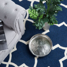 Wyld And Coco Blue Wool Area Rug 80 X 150 Cm, Hand-Tufted Trellis Quatrefoil Design - thumbnail 2