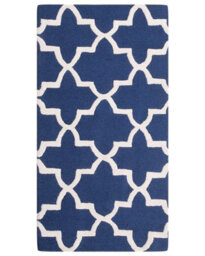 Wyld And Coco Blue Wool Area Rug 80 X 150 Cm, Hand-Tufted Trellis Quatrefoil Design - thumbnail 1