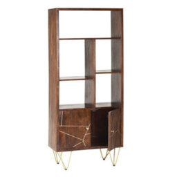 Wyld Haus Bandung Dark Mango Wood & Gold Large Bookcase 2 Doors 5 Shelves - thumbnail 5