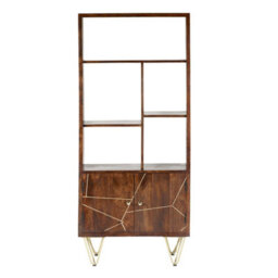 Wyld Haus Bandung Dark Mango Wood & Gold Large Bookcase 2 Doors 5 Shelves - thumbnail 4