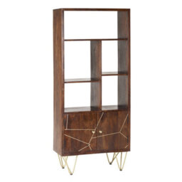 Wyld Haus Bandung Dark Mango Wood & Gold Large Bookcase 2 Doors 5 Shelves - thumbnail 2