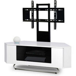 "Centurion Supports Hampshire Corner-Friendly Gloss White Beam-Thru Remote Friendly Door 26""-50"" Tv Cabinet With Mounting Arm" - thumbnail 2