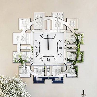 Artloge Silver 60Cm Wall Clock Crushed Crystal Diamond Mirror Jewel Art Decorative Clock - image 1