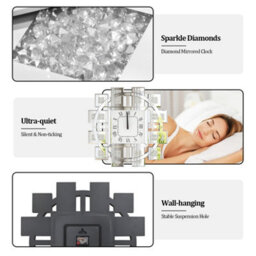 Artloge Silver 60Cm Wall Clock Crushed Crystal Diamond Mirror Jewel Art Decorative Clock - thumbnail 3