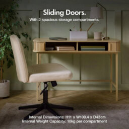 Computer Desk For Home Office, Console Table With Sliding Doors Storage - thumbnail 5