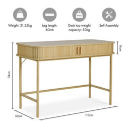 Computer Desk For Home Office, Console Table With Sliding Doors Storage - thumbnail 2